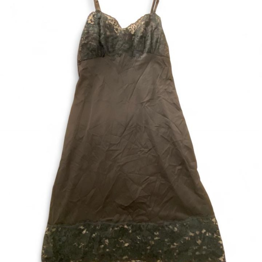 Black Lace Slip Knee Length Midi Dress Lace Detail Size Medium